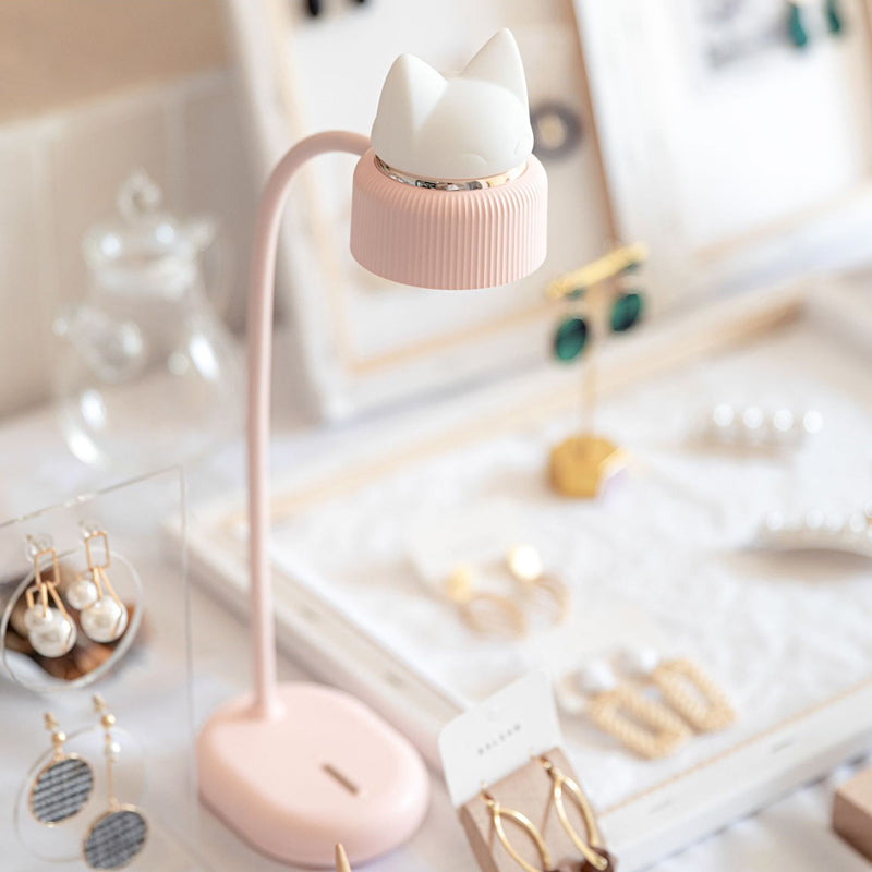 Wit/Rosafärgad/Grön Katt Roterande Bordslampa - USB Uppladdningsbar LED Nattlampa för Barn