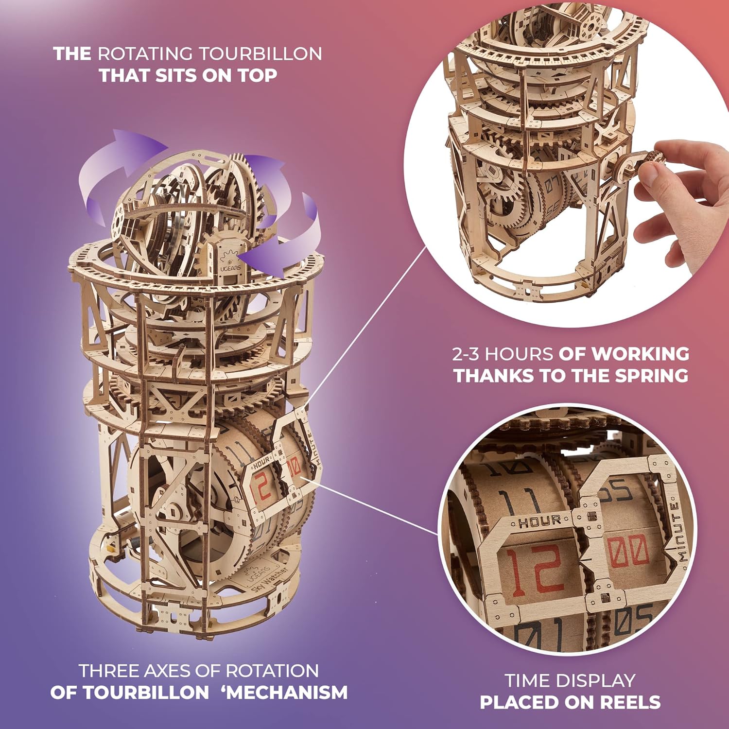 Trähjulsats | 3D DIY pusselur för skrivbord