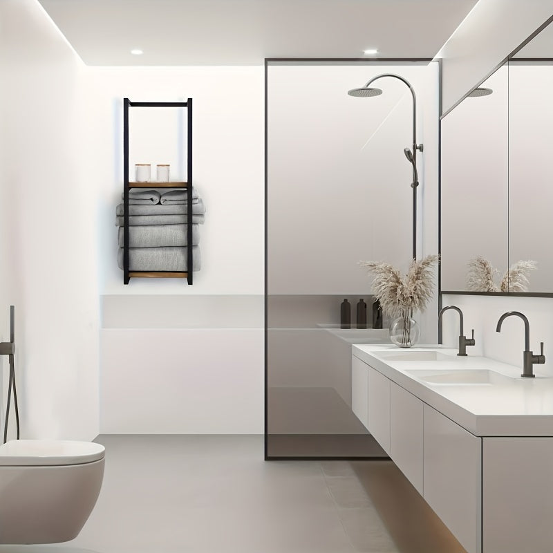 Industriell Handdukshållare med Hyllor – Elegant och Funktionell Väggmöbel