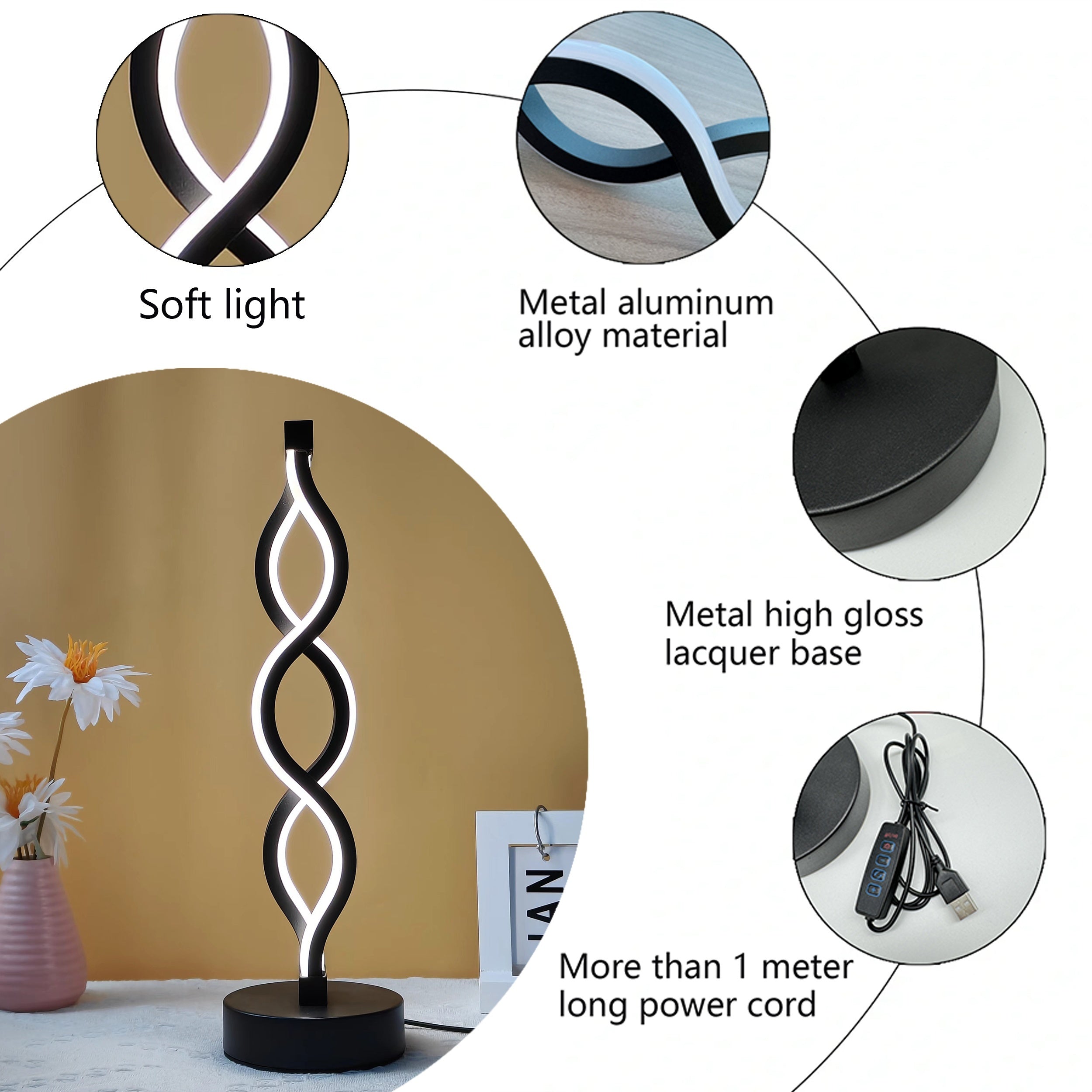 SeaWave - Unik Aluminium Skrivbordslampa med Dimbart LED-Ljus