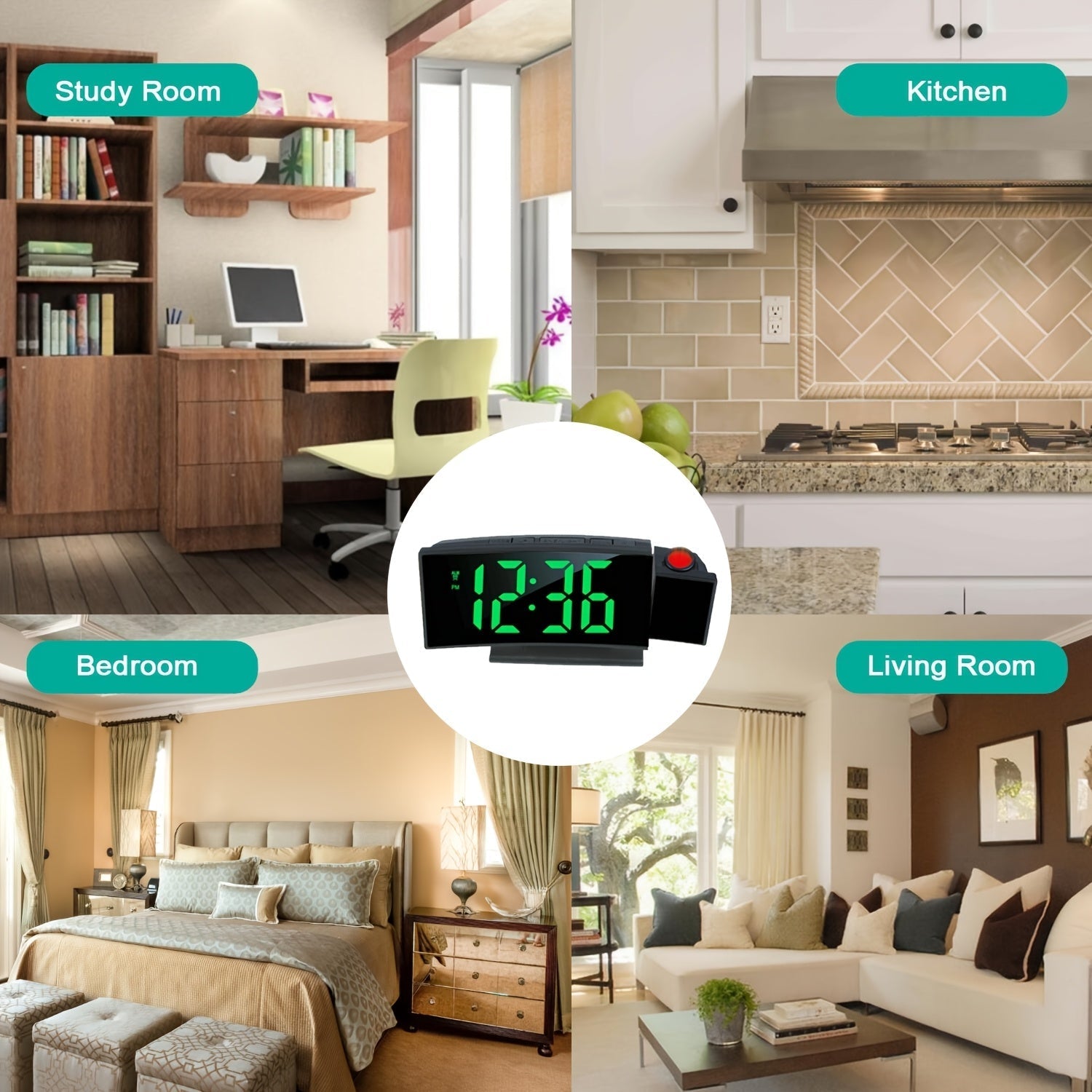 Digital projektionsväckarklocka – LED-display och snooze-funktion med justerbar ljusstyrka