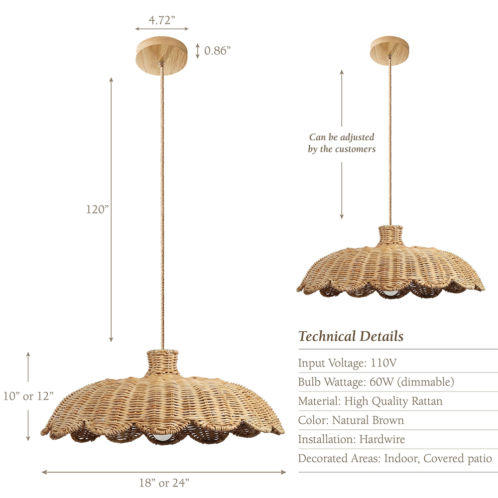 Boho Kreativ Dekor Rattan Vävd Hänglampa