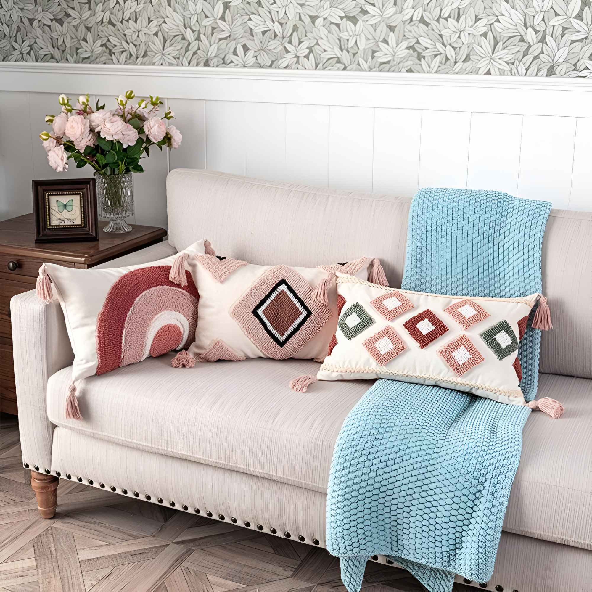 Färgad Broderad Boho Kuddeöverdrag