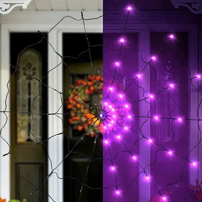 Halloween Spindelnät Ljusslinga – LED Lila & Orange för spöklik festdekoration