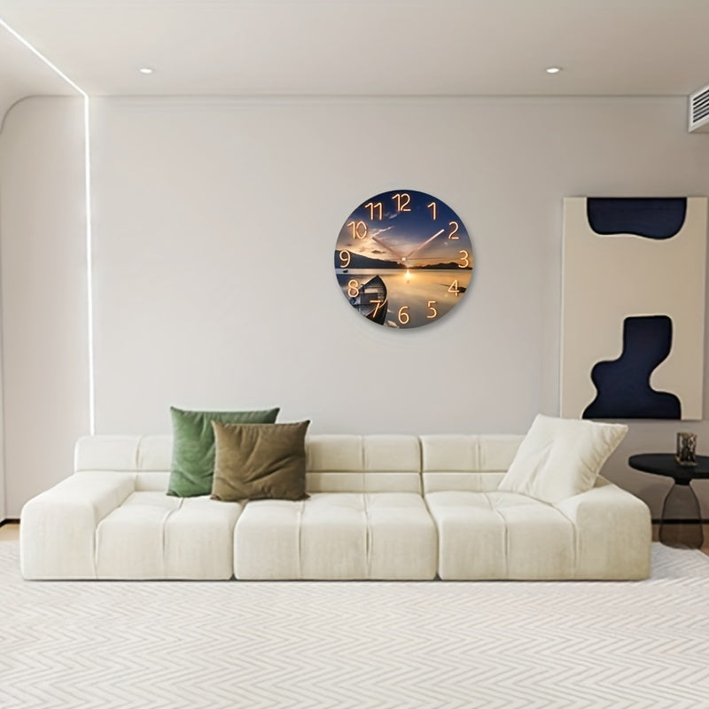 12-tums rund tyst väggklocka - glas, modern design