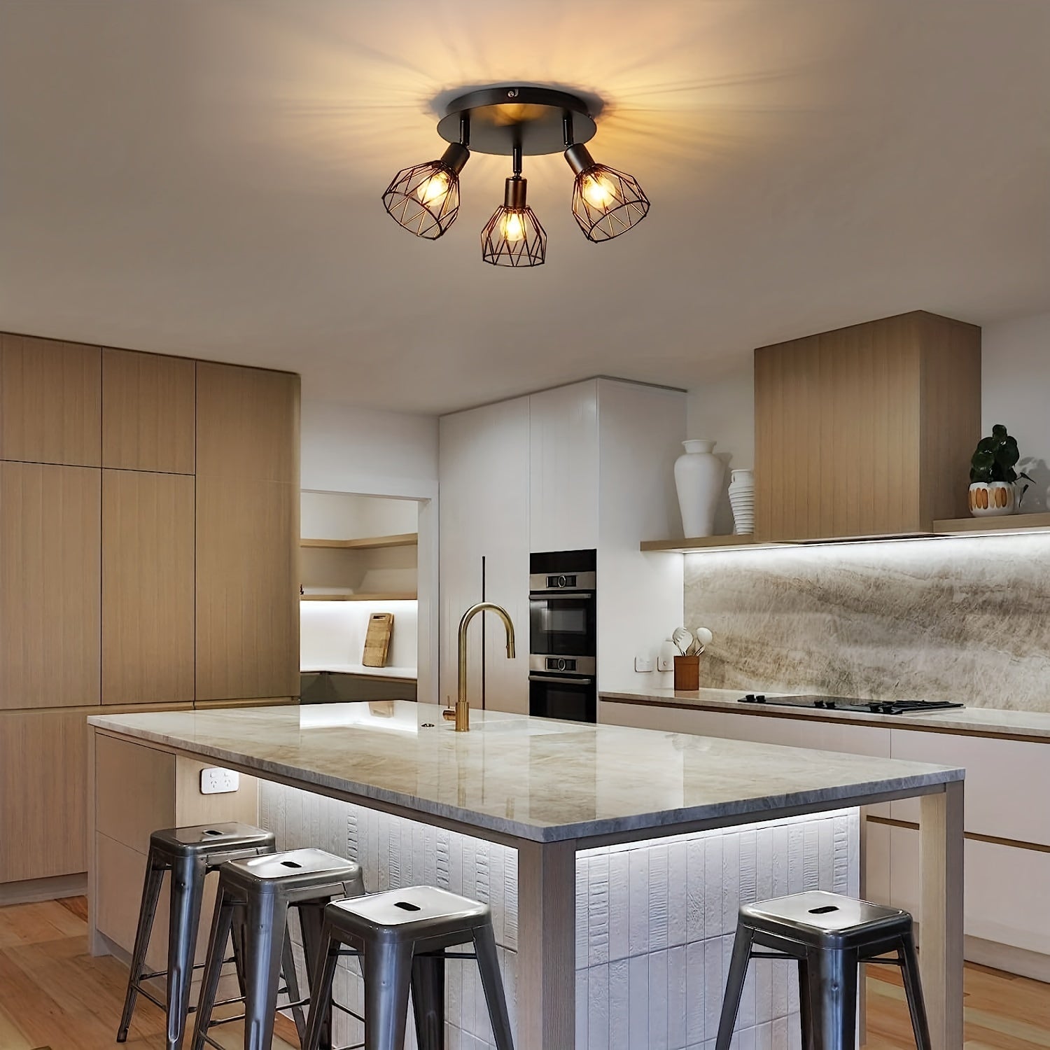 RusticGlow - Lantlig Stijl Svart Taklampa med Snurrande Lampkåpor