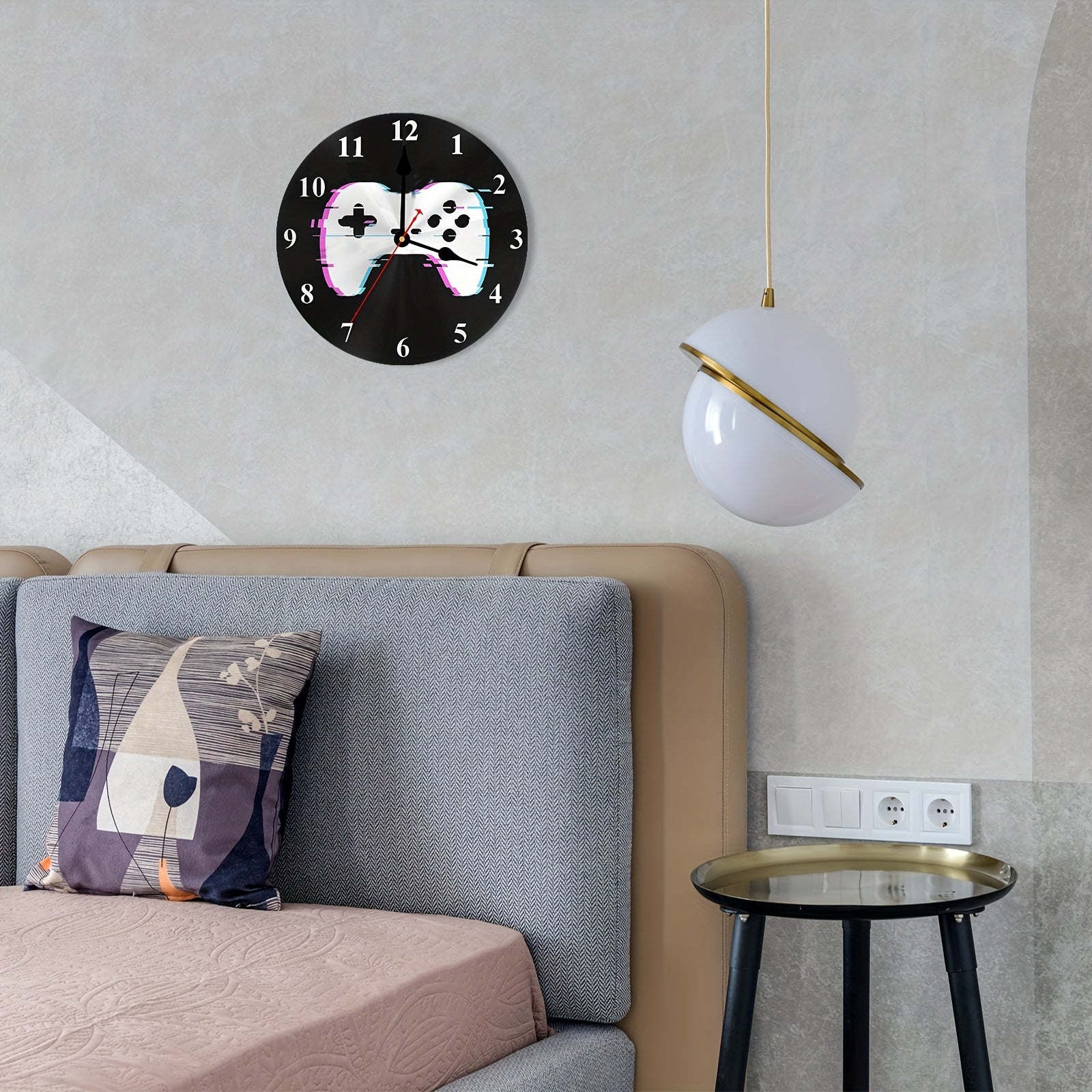 Rund Väggklocka för Spelare - Träkeramik med Batteri, 25.4 cm