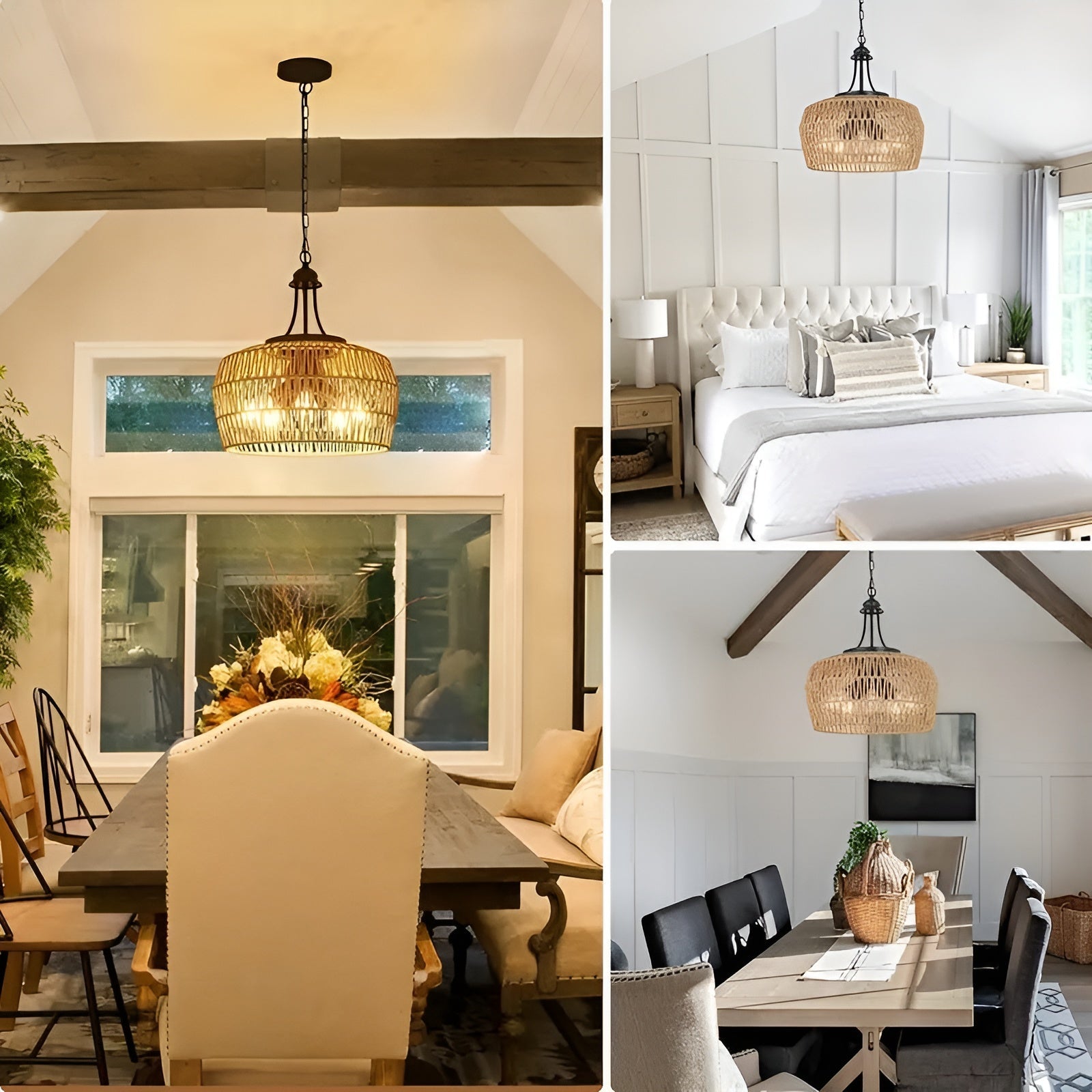 Boho-hänglampa med rottingskärm – Naturlig pendellampa för matrum och kök