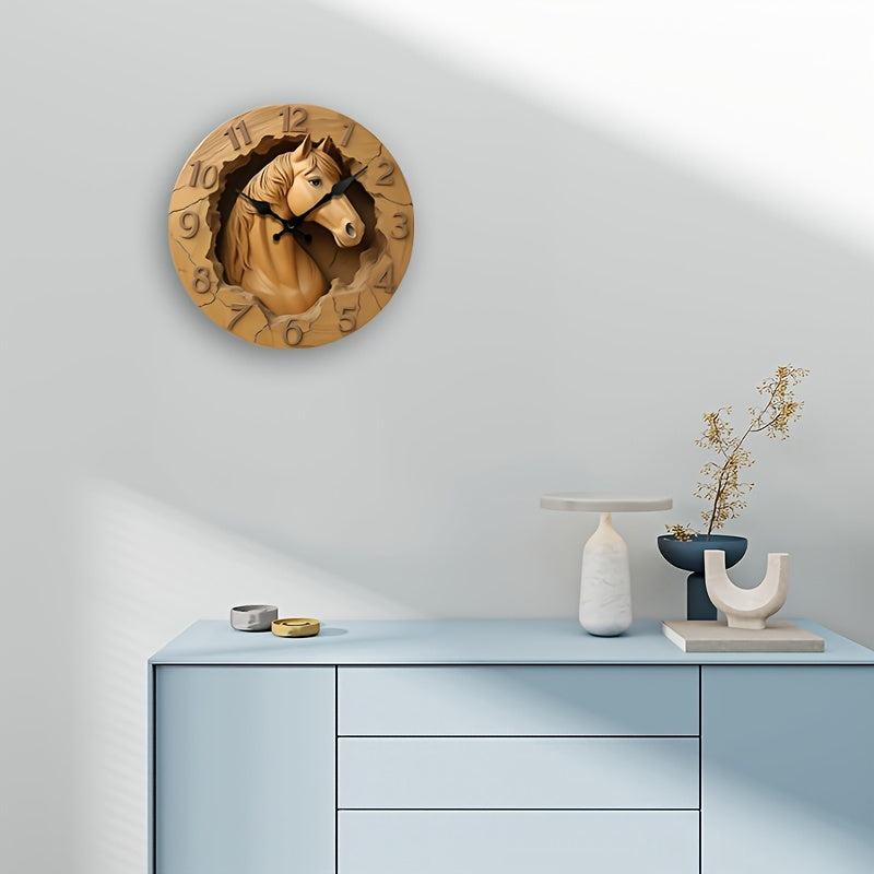 EquineElegance - Träskulpterad Tyst V Väggklocka