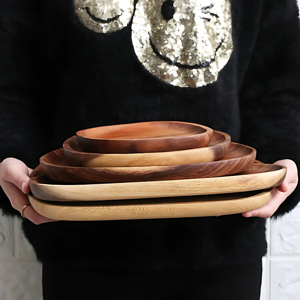 Oval Formed Akacia Wood Serving Plate Set