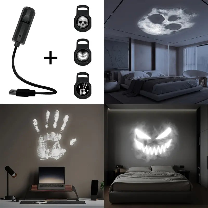 Halloween Skull LED Nattbordslampa – Rotating Skull Lamp med Projektion & USB