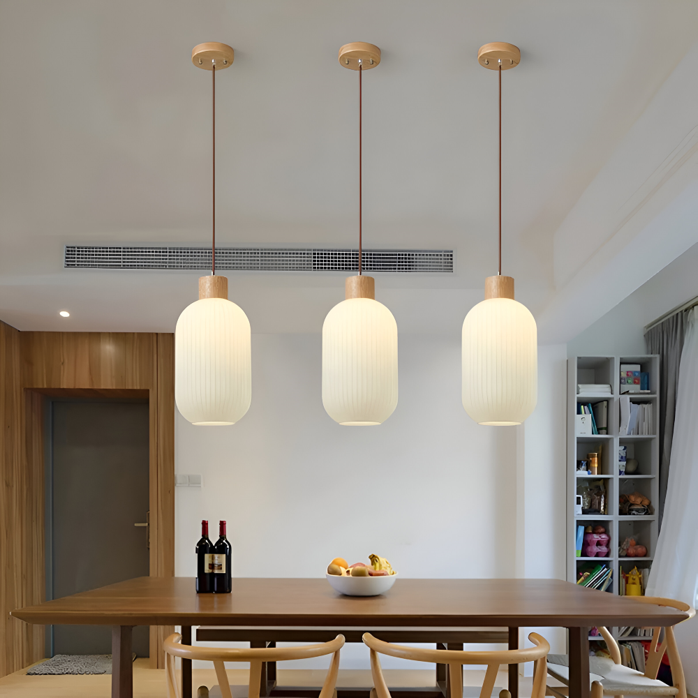 AkariLuxe Taklampa – Elegant hängande lampa av vit, ribbad glas i japansk stil