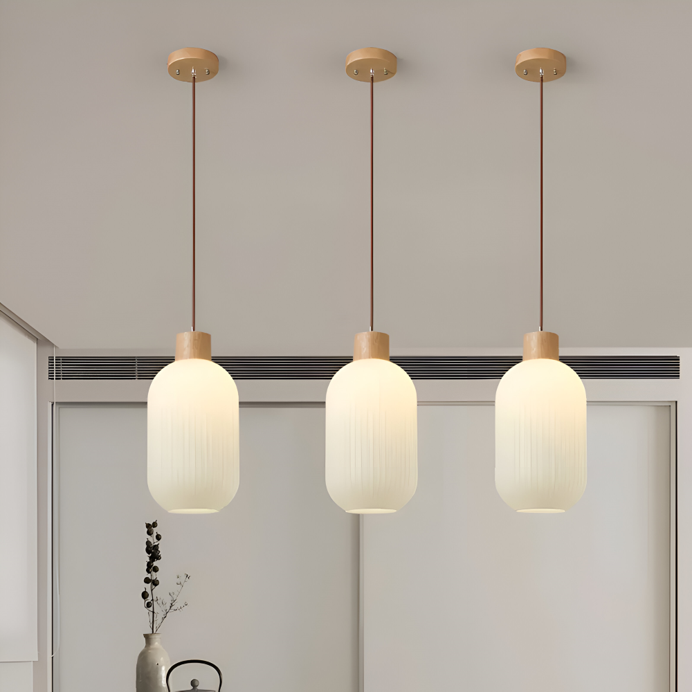 AkariLuxe Taklampa – Elegant hängande lampa av vit, ribbad glas i japansk stil