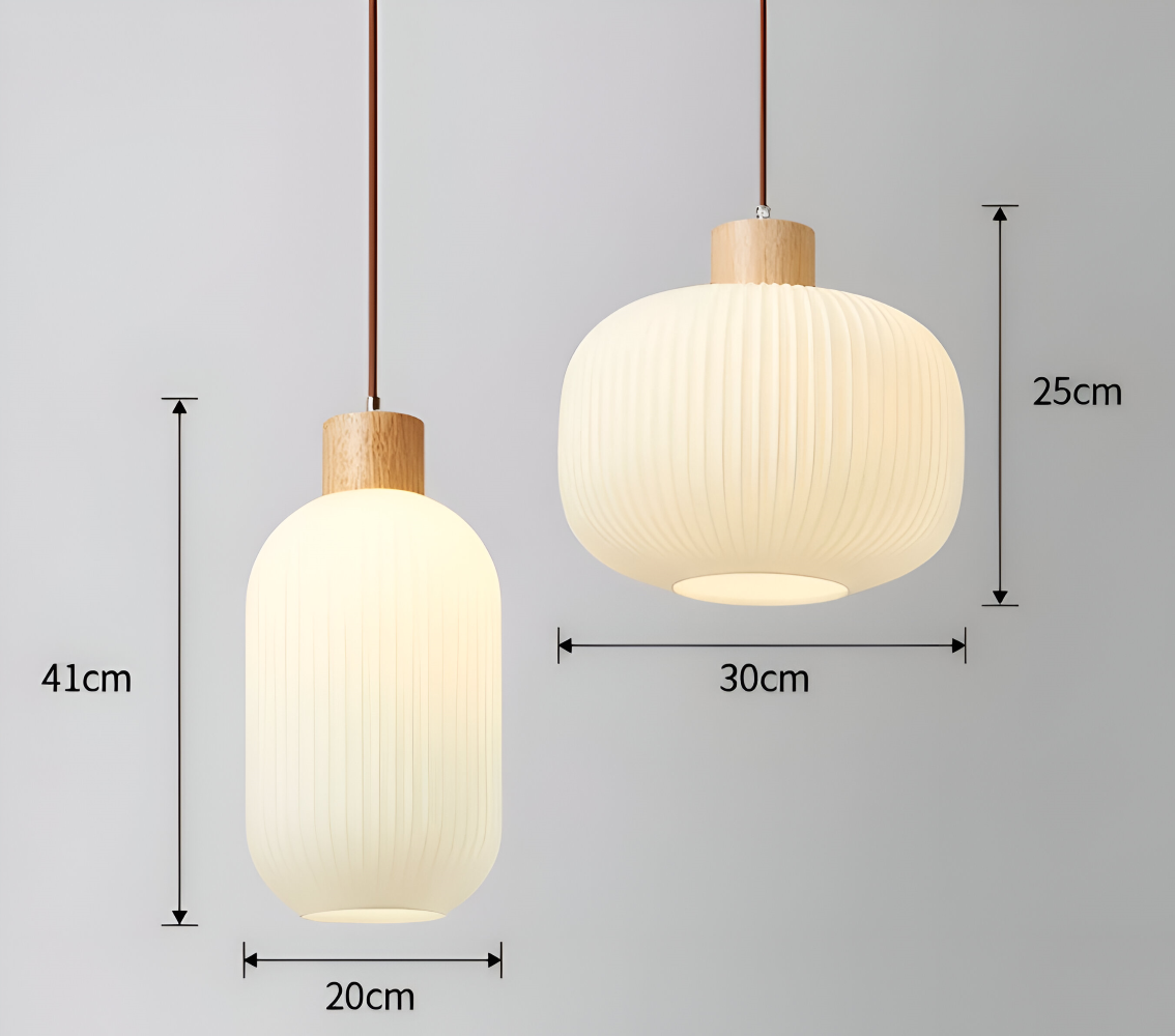 AkariLuxe Taklampa – Elegant hängande lampa av vit, ribbad glas i japansk stil