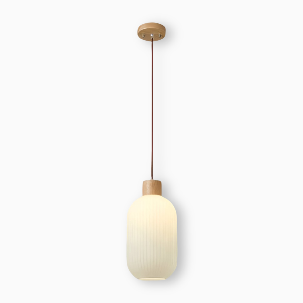 AkariLuxe Taklampa – Elegant hängande lampa av vit, ribbad glas i japansk stil