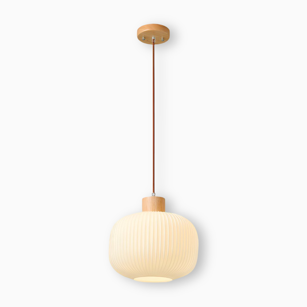 AkariLuxe Taklampa – Elegant hängande lampa av vit, ribbad glas i japansk stil