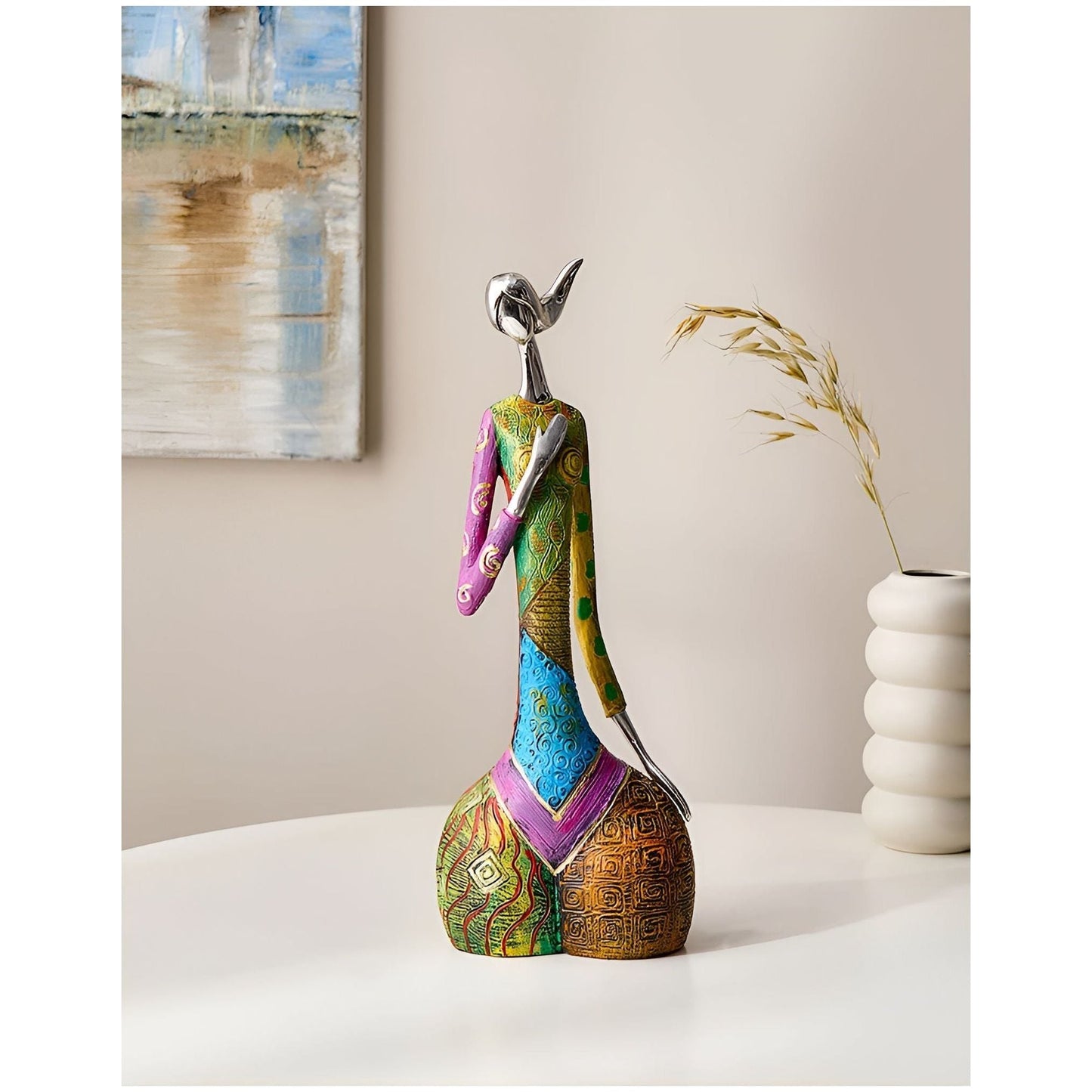 Chroma Charm - Utsökt Harz Kvinnostatue för inredning