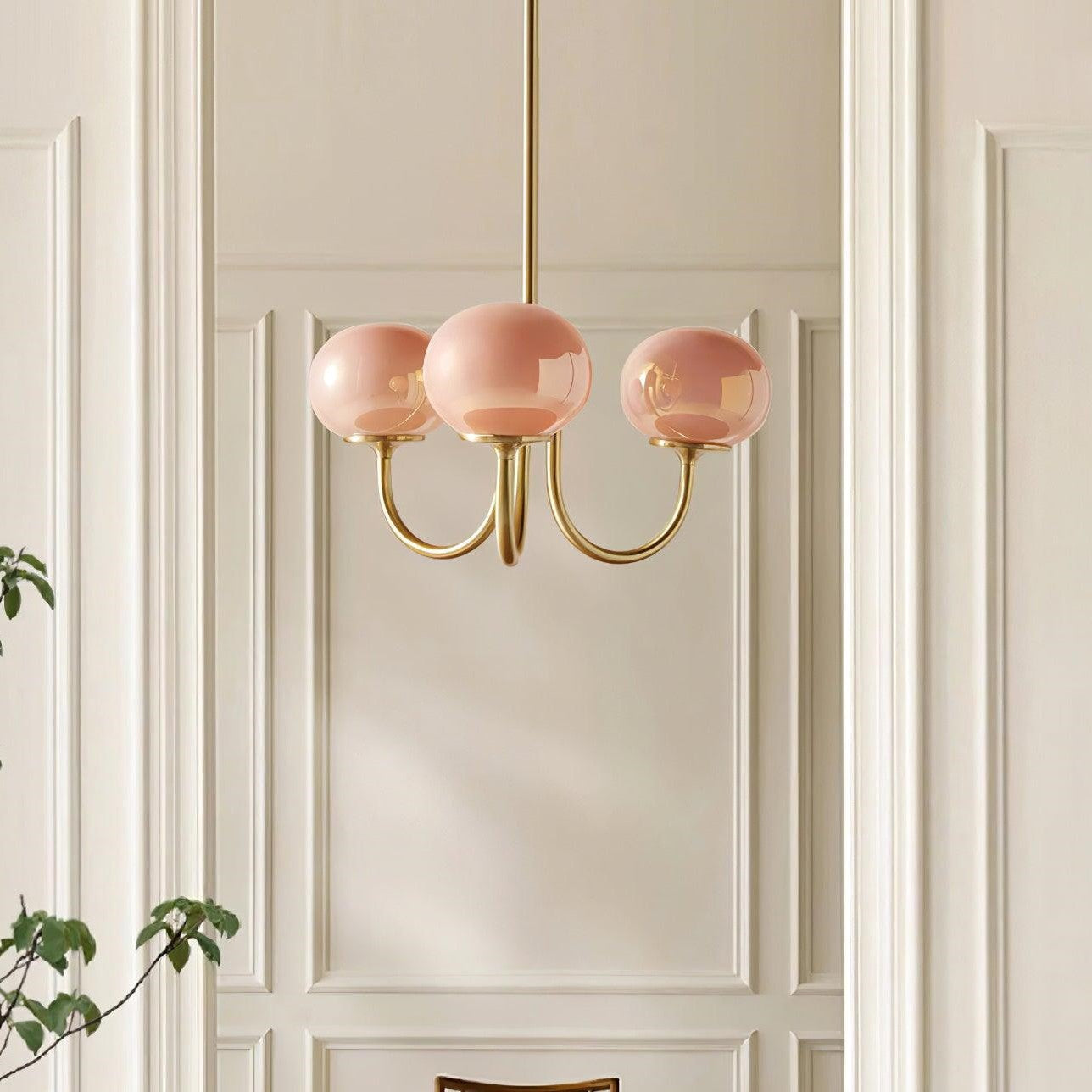 Modern Bubble Chandelier | Rosa Glas & Guld Finish | 19.69" Pendellampa | Stilfull Hem Accent