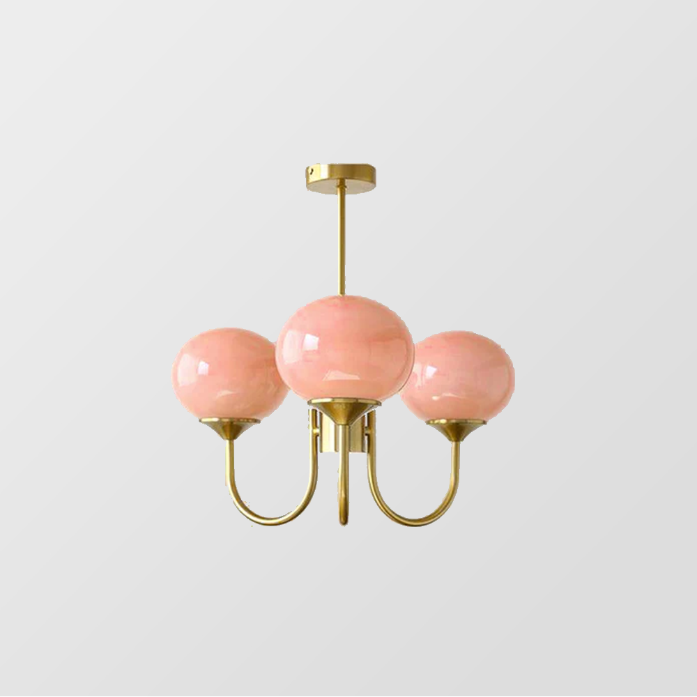 Modern Bubble Chandelier | Rosa Glas & Guld Finish | 19.69" Pendellampa | Stilfull Hem Accent