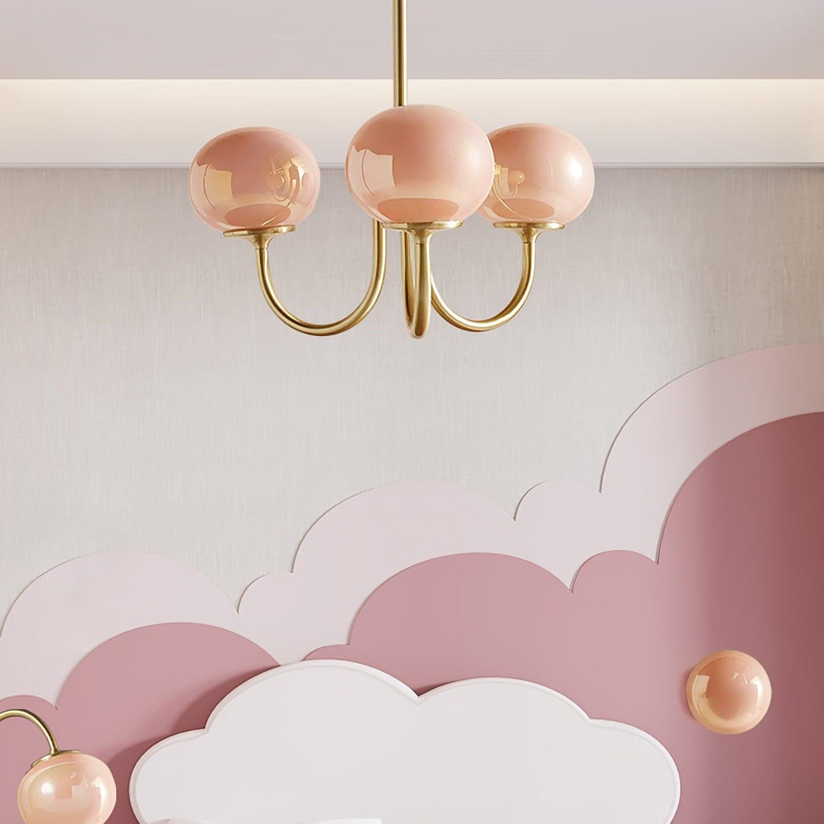 Modern Bubble Chandelier | Rosa Glas & Guld Finish | 19.69" Pendellampa | Stilfull Hem Accent