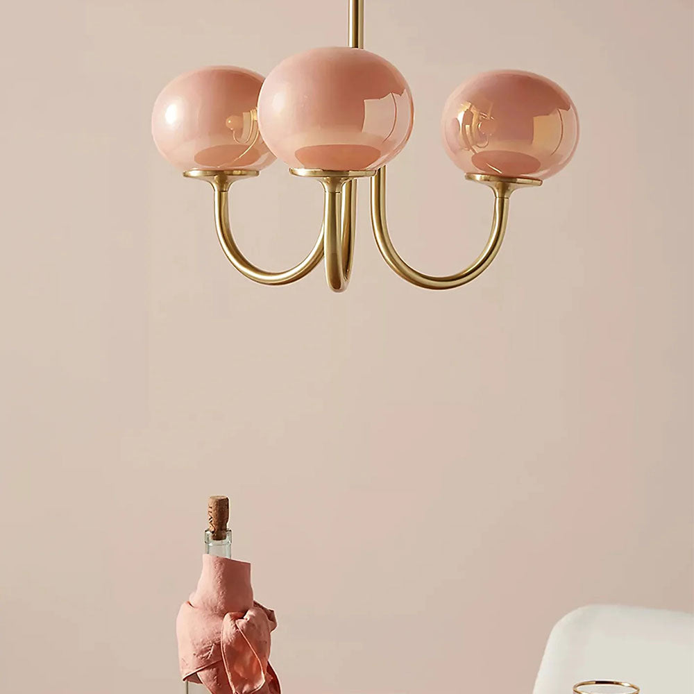 Modern Bubble Chandelier | Rosa Glas & Guld Finish | 19.69" Pendellampa | Stilfull Hem Accent
