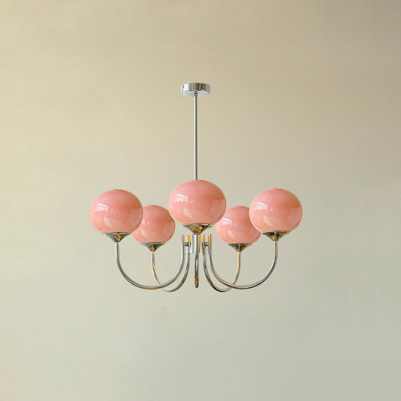 Modern Bubble Chandelier | Rosa Glas & Guld Finish | 19.69" Pendellampa | Stilfull Hem Accent