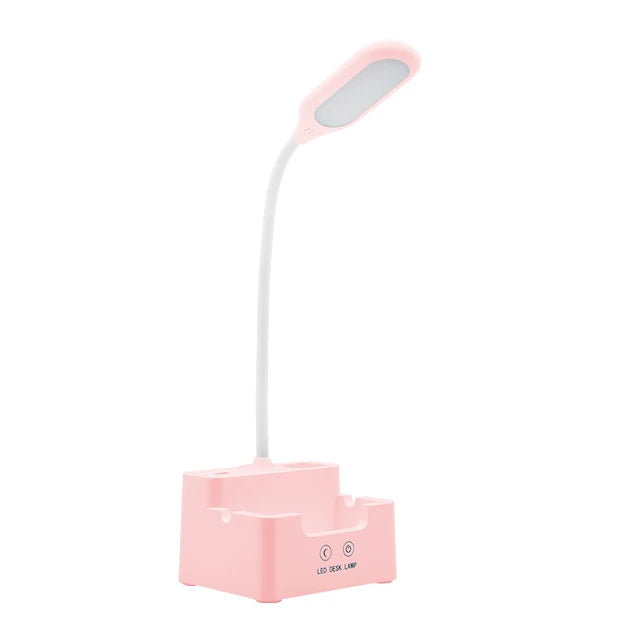 DeskBright - Flexibel LED-skrivbordslampa med penna- och telefonhållare, dimbar och USB-laddningsbar