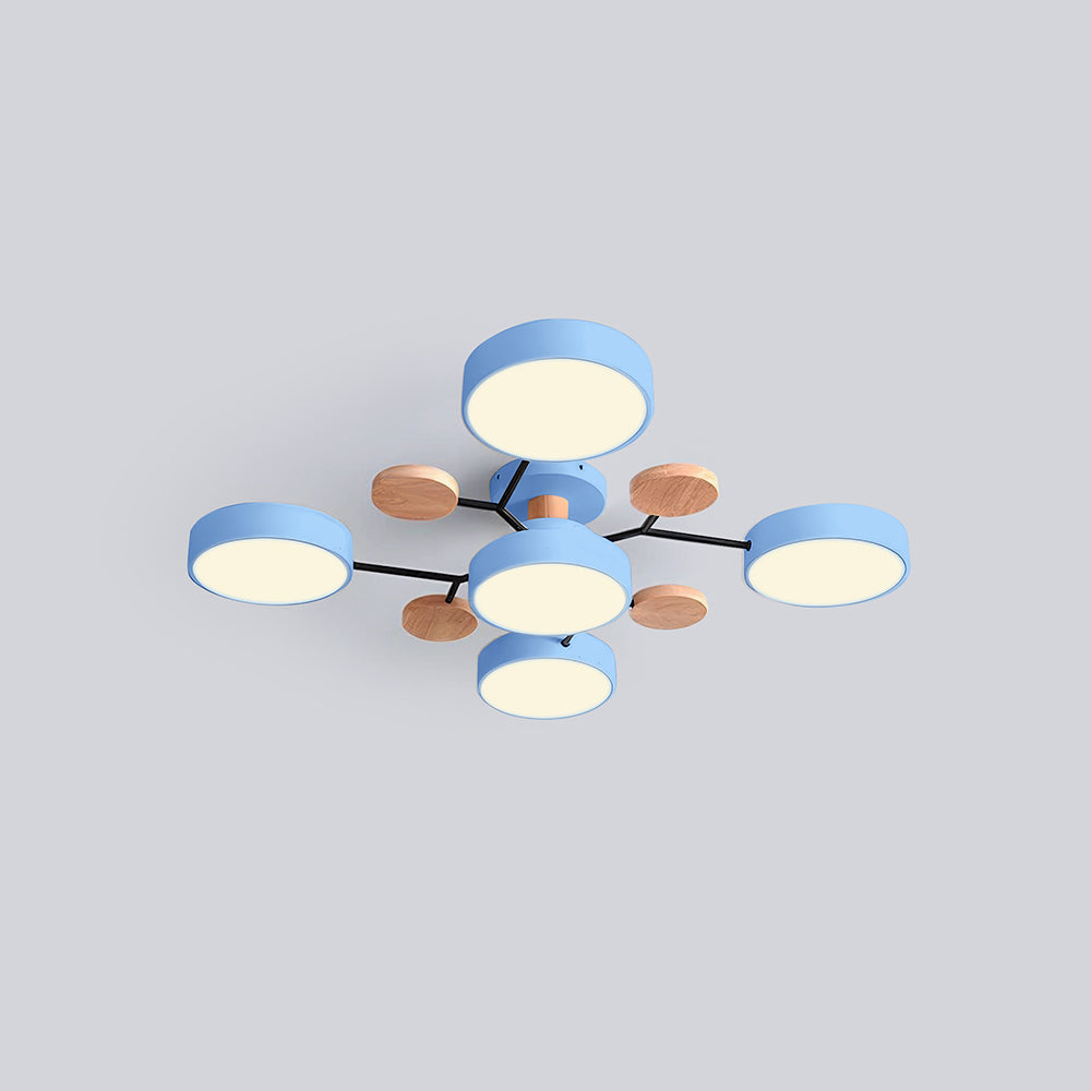 Nutida Rund Järn LED Semi-Flush Kandelaber