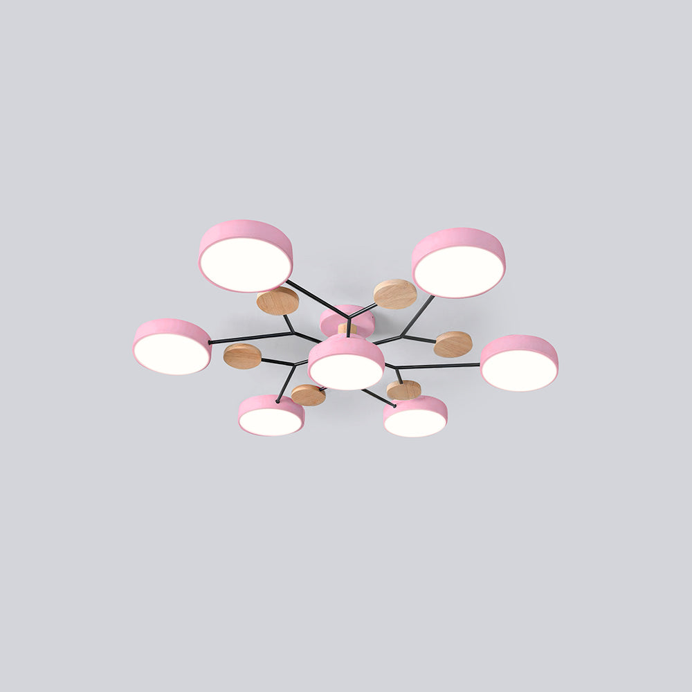 Nutida Rund Järn LED Semi-Flush Kandelaber