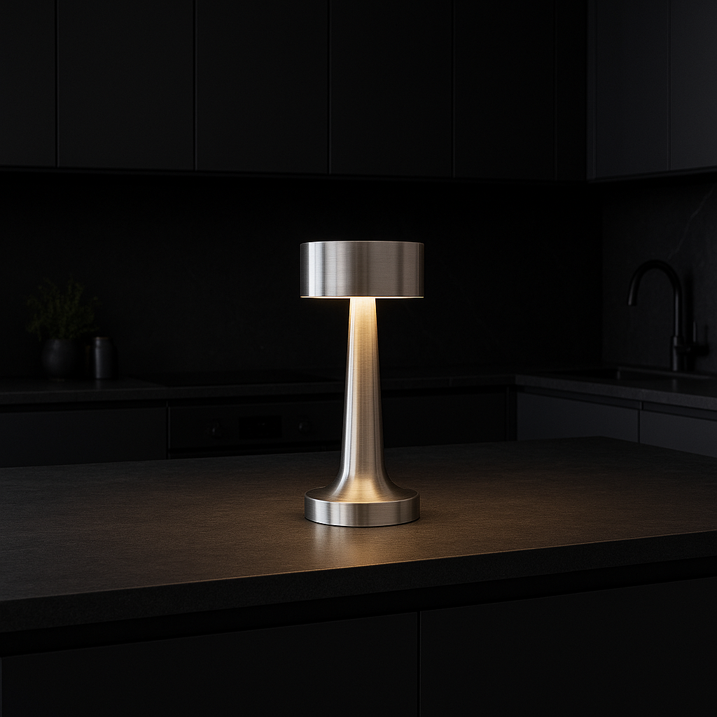 Ambient Halo Bordslampa | Trådlös Touchkontroll | USB-C Uppladdningsbar | 16h Drifttid | Metallfinish