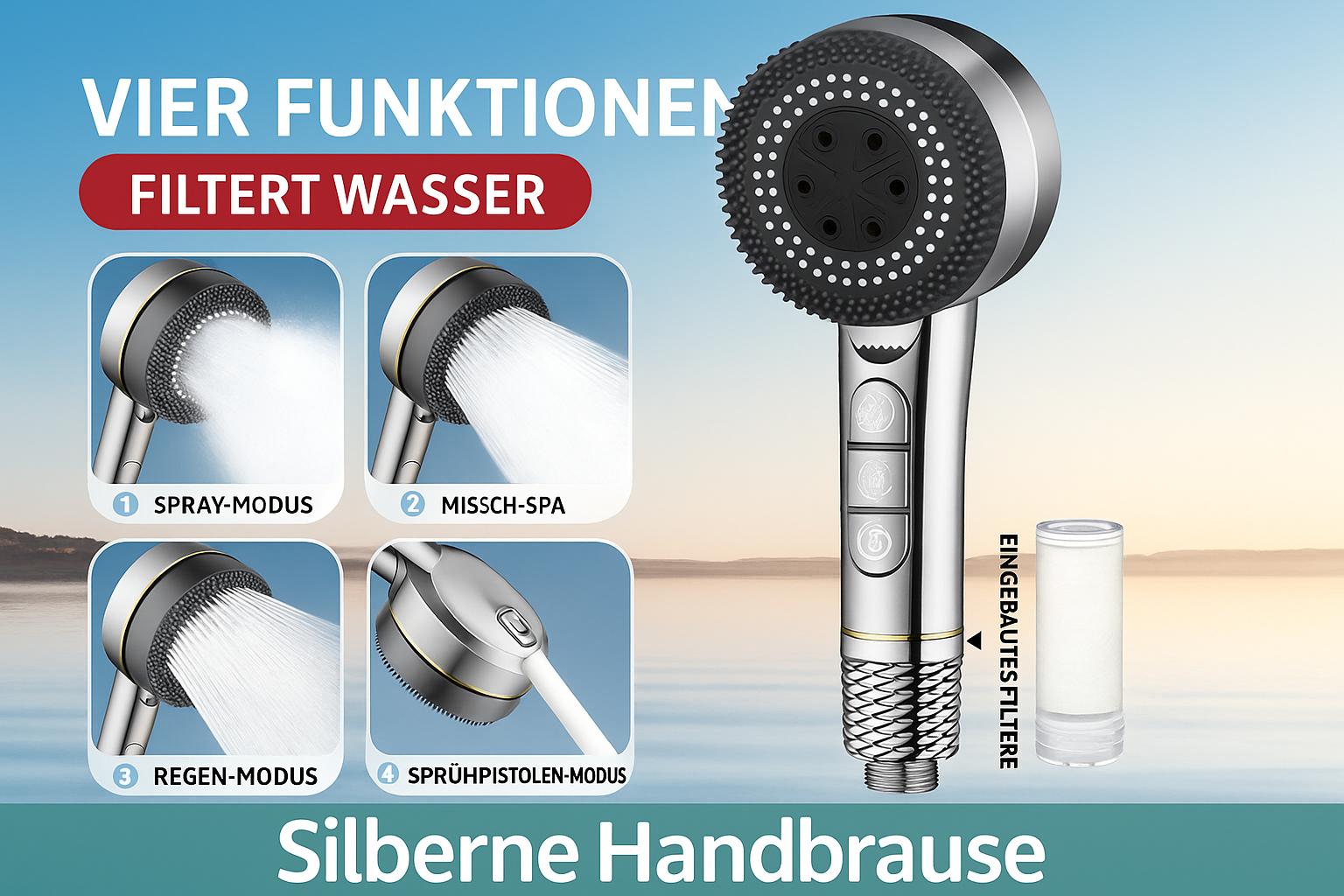 AquaJet Powerduschhuvud | Högtrycks-handdusch med 5 stråltyper