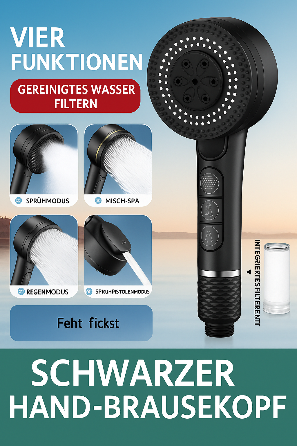 AquaJet Powerduschhuvud | Högtrycks-handdusch med 5 stråltyper