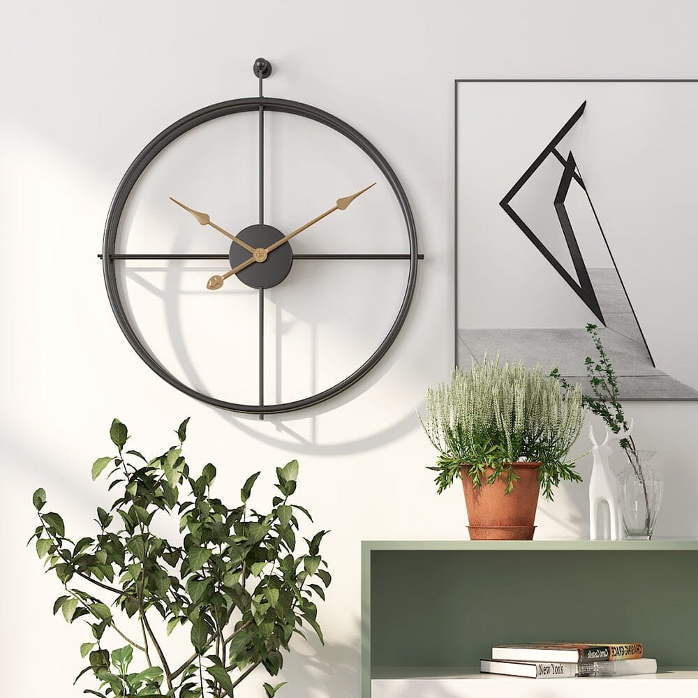 Silent Oversized Iron Clock | 20.5″ | Minimalist Numerals | Black/Gold | Brick by Brick