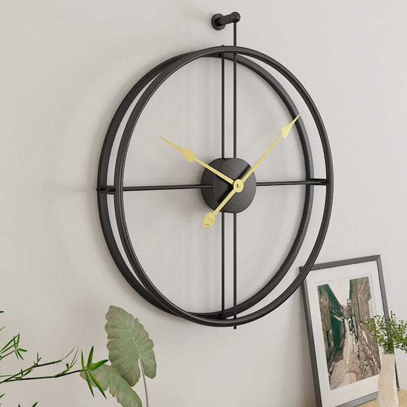 Silent Oversized Iron Clock | 20.5″ | Minimalist Numerals | Black/Gold | Brick by Brick