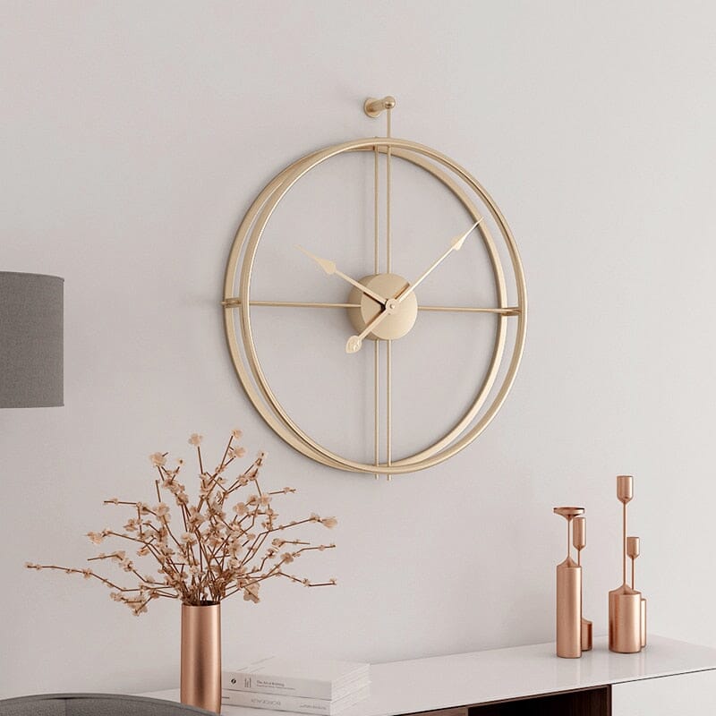 Silent Oversized Iron Clock | 20.5″ | Minimalist Numerals | Black/Gold | Brick by Brick