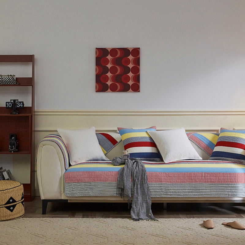 Färgglad randig vadderad soffa chic skydd sofföverdrag