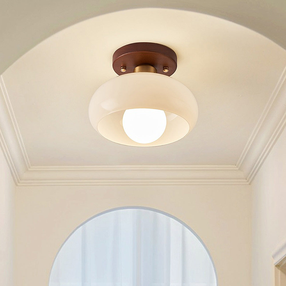 Hallway Ceiling Lamp Featuring Crystal and Natural Wood