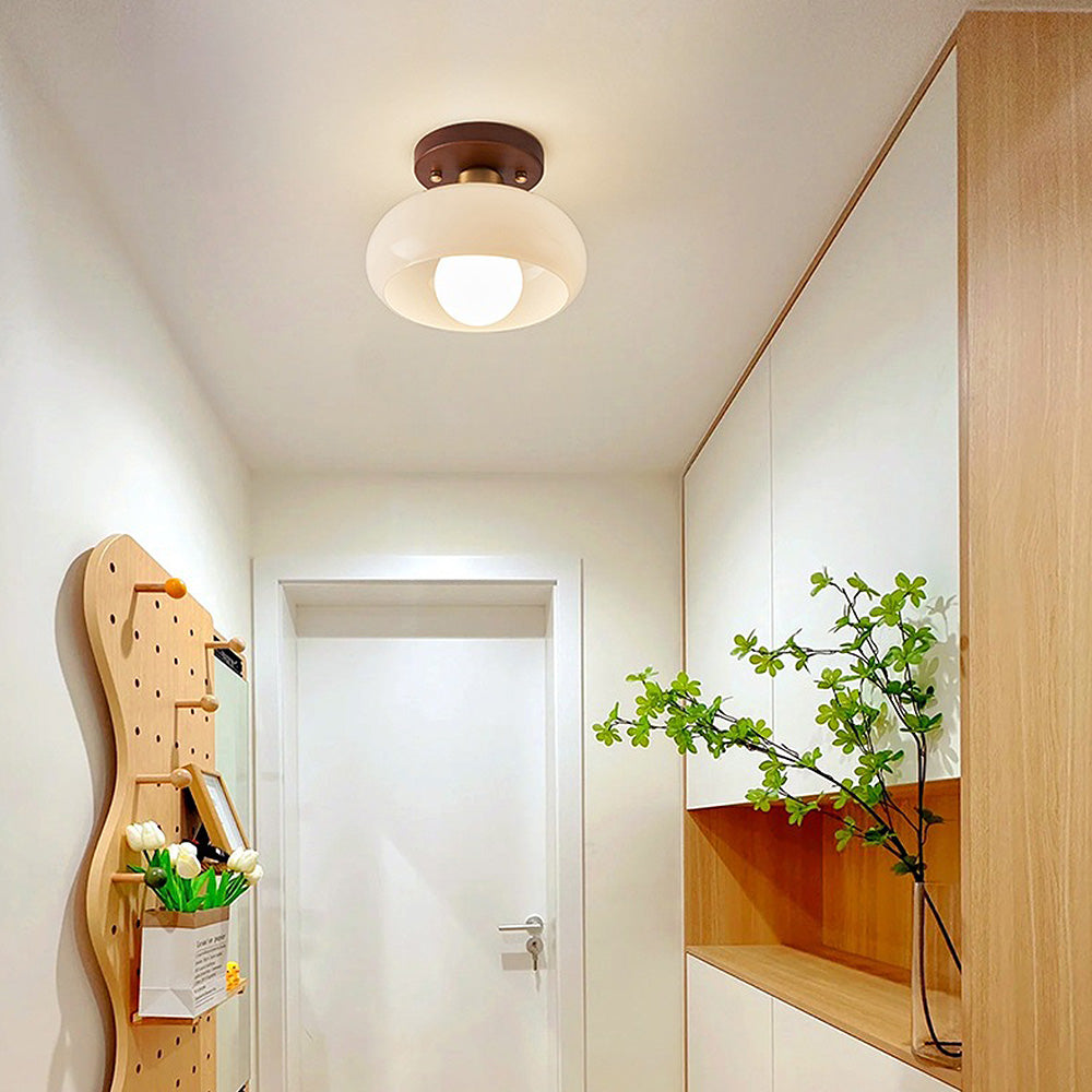 Hallway Ceiling Lamp Featuring Crystal and Natural Wood
