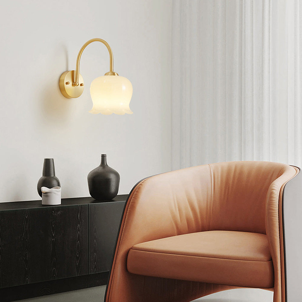 Fransk Blomma Skugga Glas Vägglampa