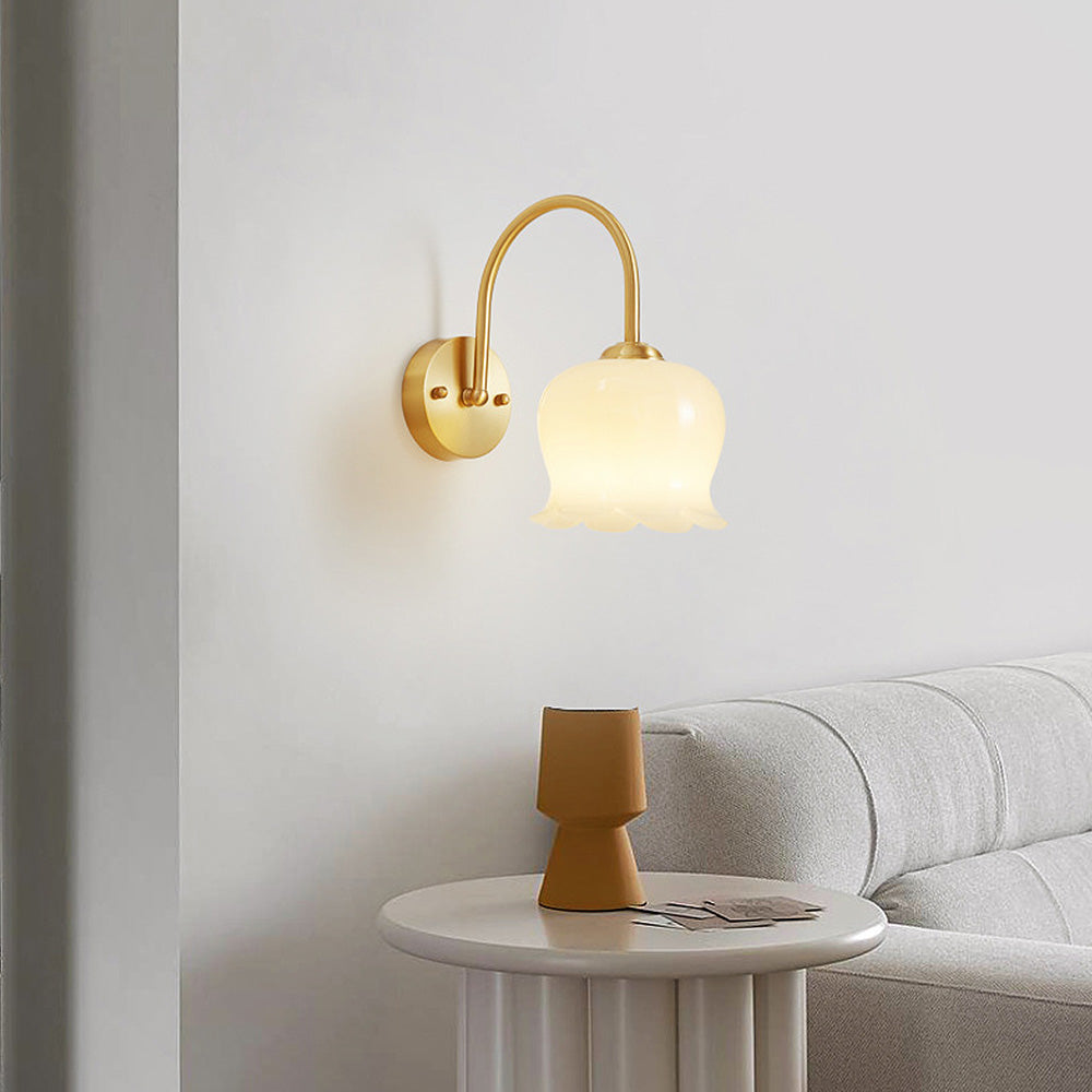 Fransk Blomma Skugga Glas Vägglampa