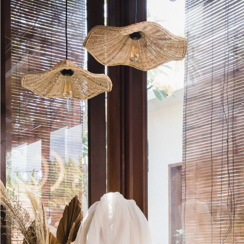 Boho Wicker Rattan Lampa i Lantstil