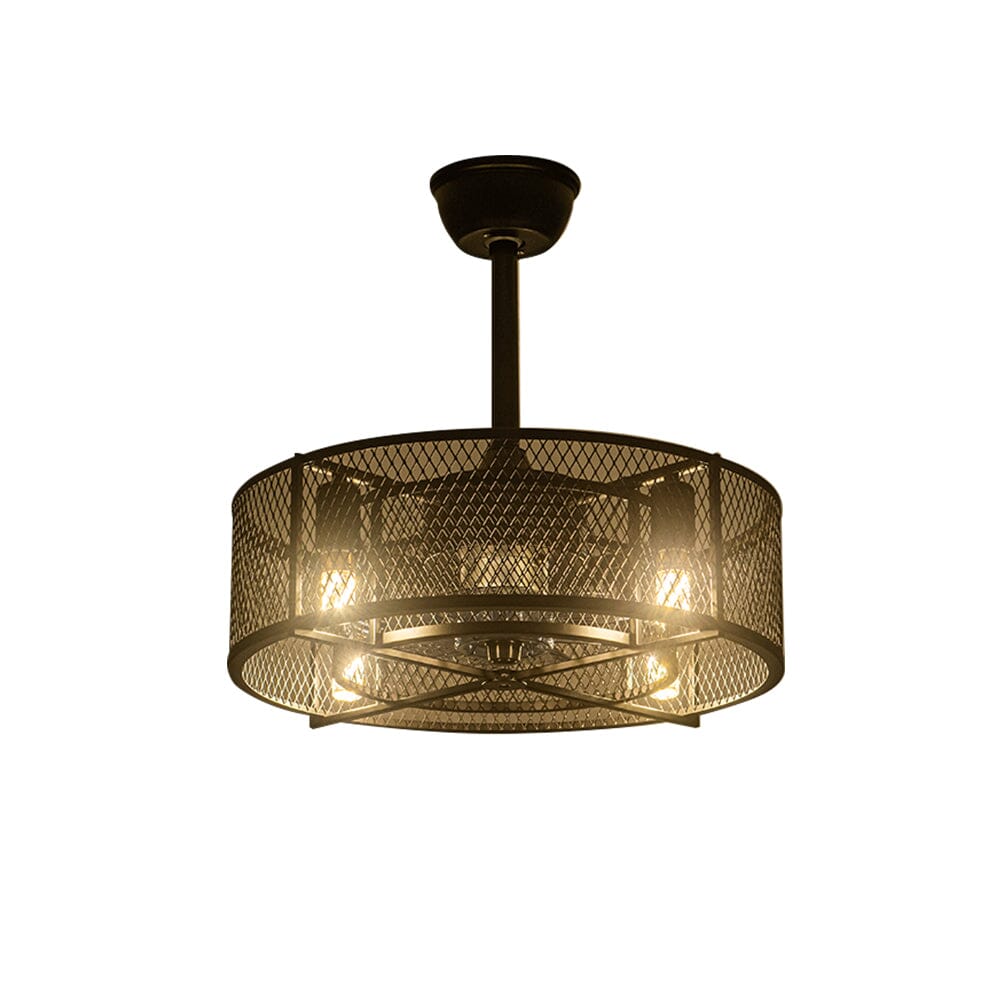 Nutida svart takfläkt med metallnätbur och 30W ljus