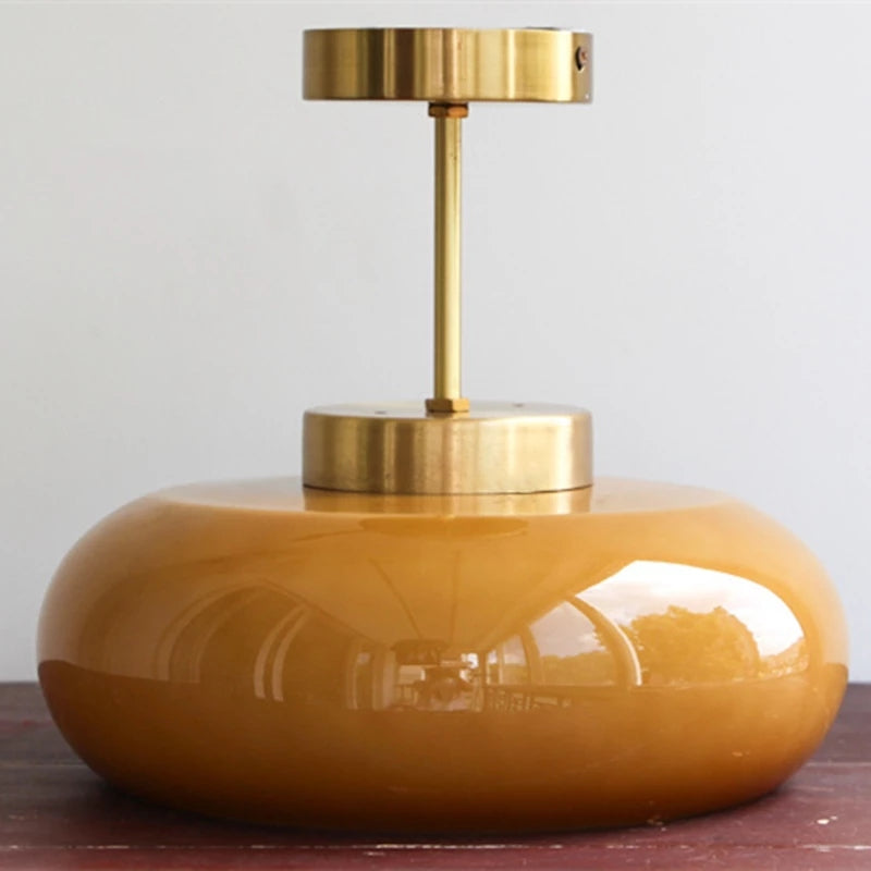 11" Mid-Century Stil Semi Flush Taklampa med Orange Glas Skärm