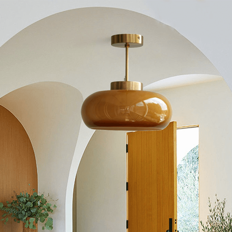 11" Mid-Century Stil Semi Flush Taklampa med Orange Glas Skärm