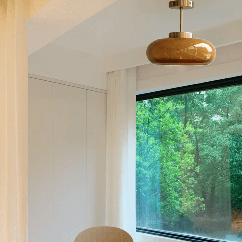 11" Mid-Century Stil Semi Flush Taklampa med Orange Glas Skärm