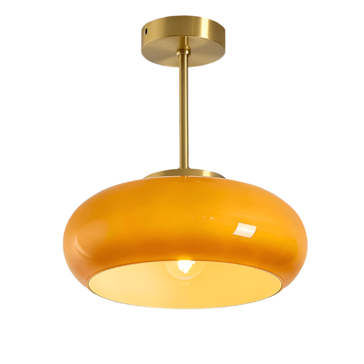 11" Mid-Century Stil Semi Flush Taklampa med Orange Glas Skärm