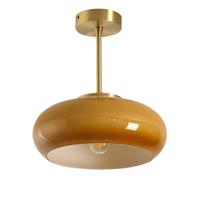 11" Mid-Century Stil Semi Flush Taklampa med Orange Glas Skärm