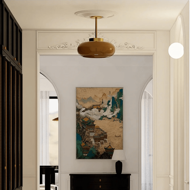 11" Mid-Century Stil Semi Flush Taklampa med Orange Glas Skärm