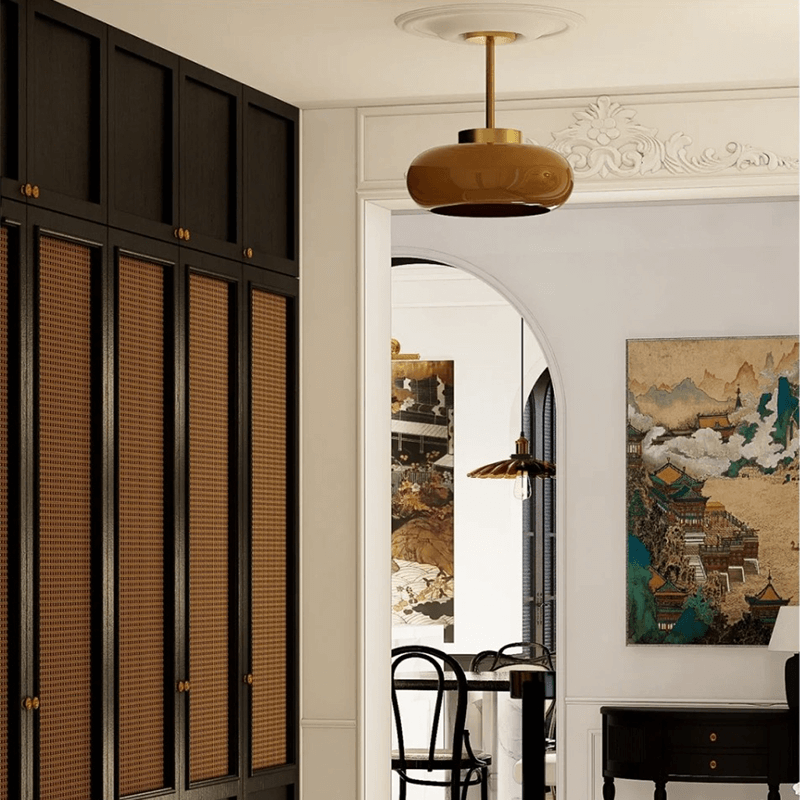 11" Mid-Century Stil Semi Flush Taklampa med Orange Glas Skärm