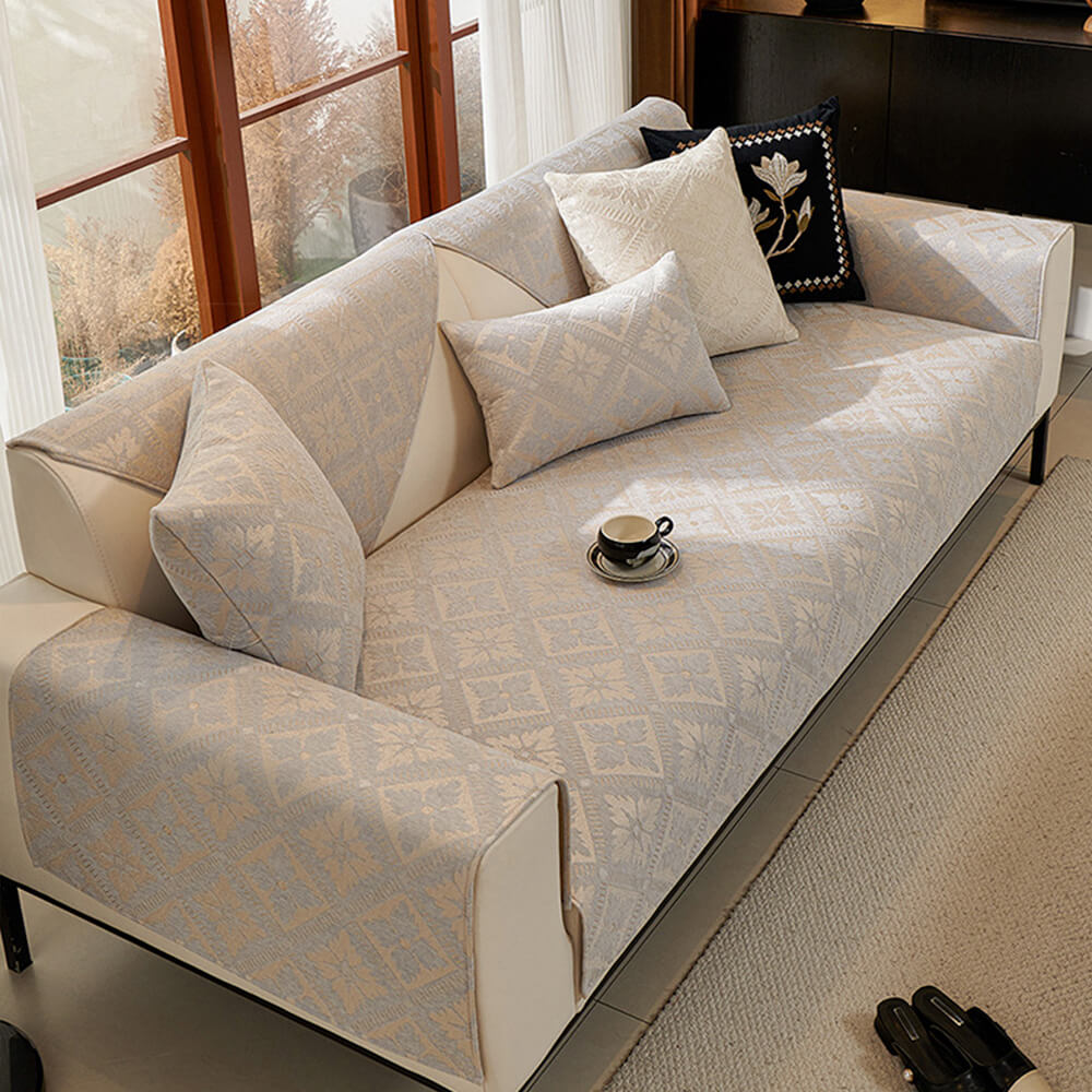 Fransk Elegans Chenille Mjuk Andningsbar Sofföverdrag 4 Säsonger